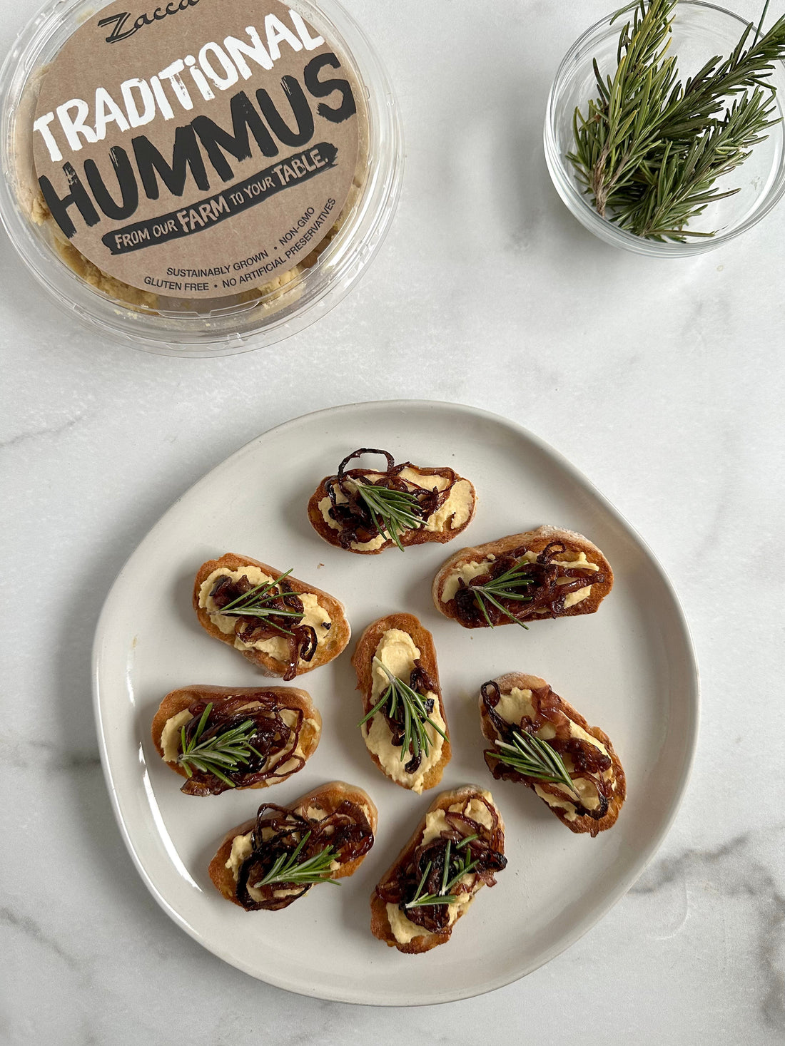 Hummus & Caramelized Onion Crostini
