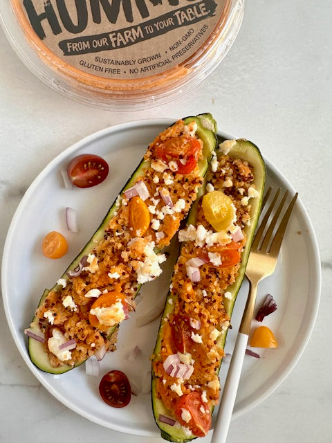 Mediterranean Stuffed Zucchini Boats
 &ndash; Zacca Hummus