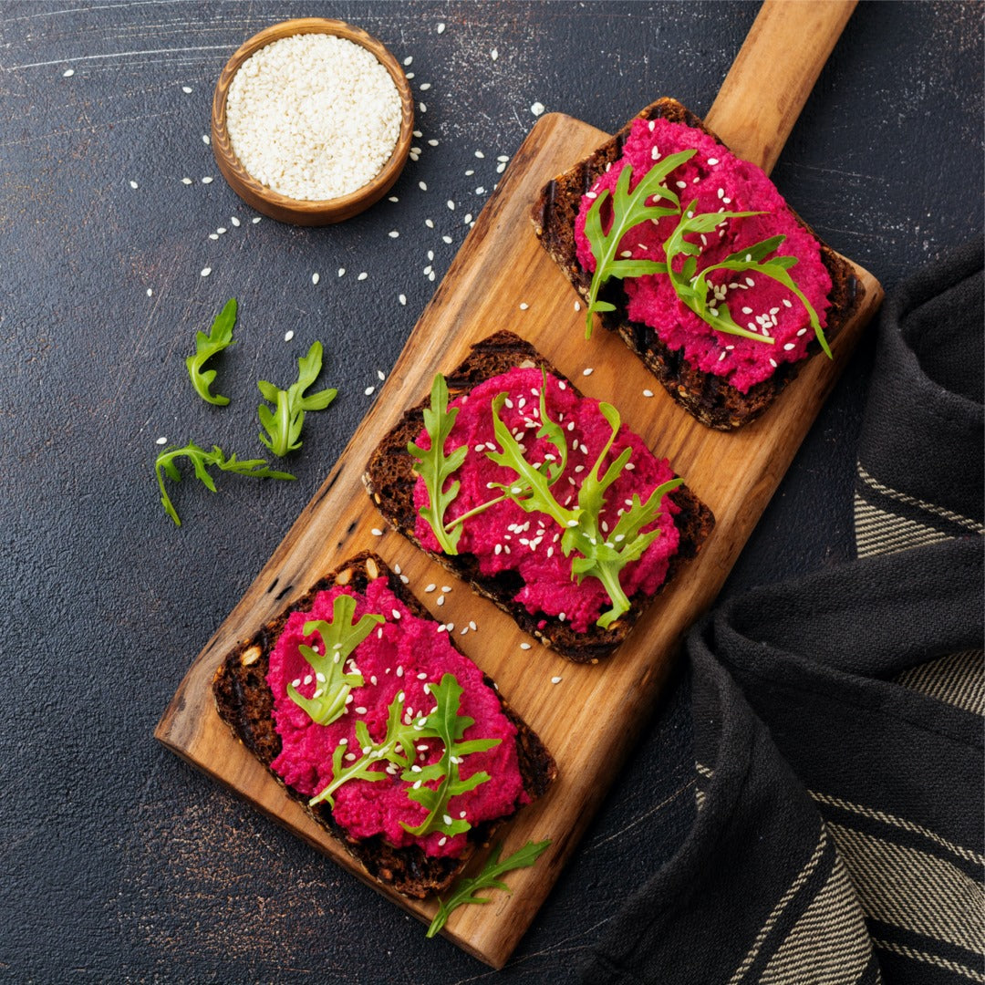 Beet Hummus Bruschetta