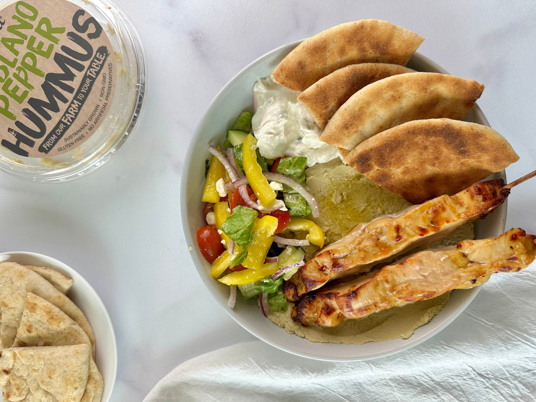 Mediterranean Chicken Skewers with Hummus